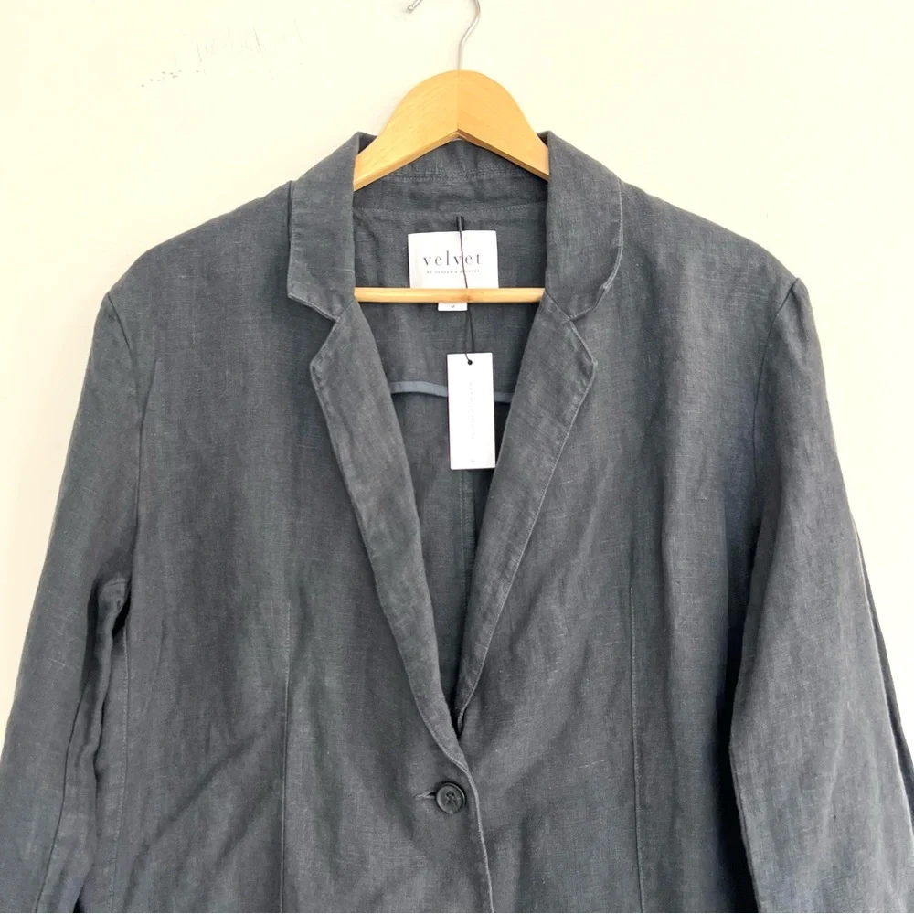 ANTHROPOLOGIE Velvet by Graham & Spencer Iman Gray Woven Linen Blazer Sz M NWT